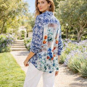 Aratta Silent Journey Mixed Print Boho Western Button Down Shirt Size L